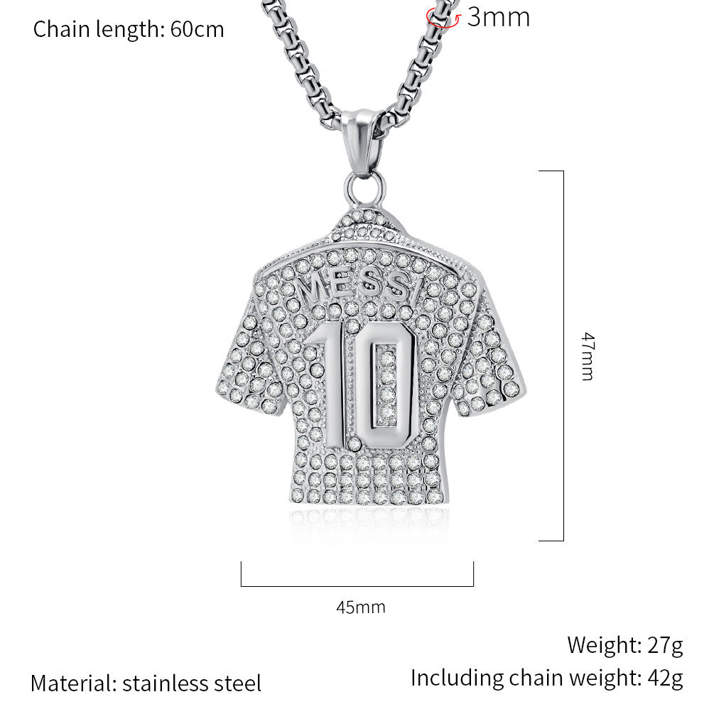 Planderful World Cup Football Jersey Pendant for Boys Bold Gold Plated Zircon Titanium Steel Necklace