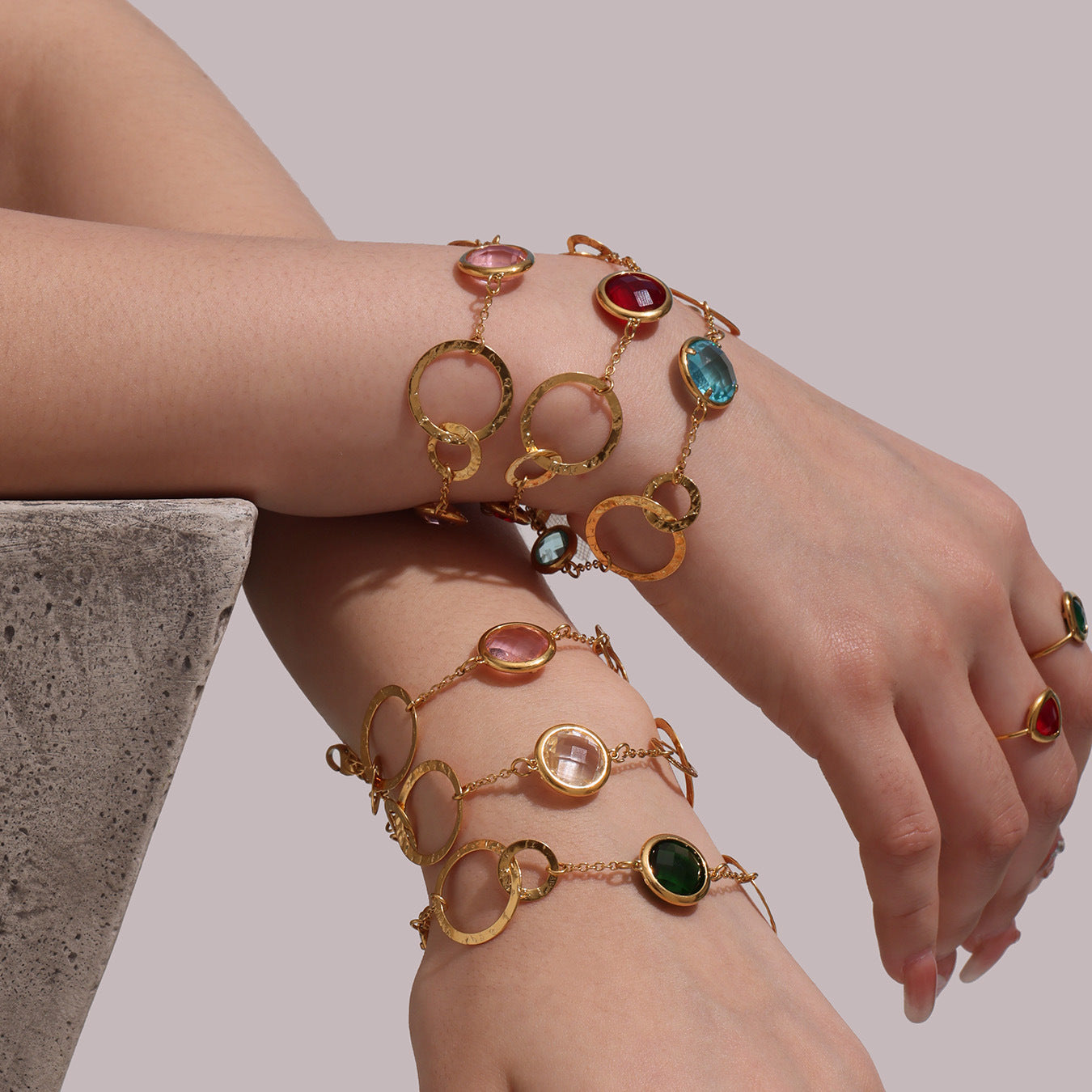 Planderful Czech Glass Ring Bracelet Women Elegant Jewelry