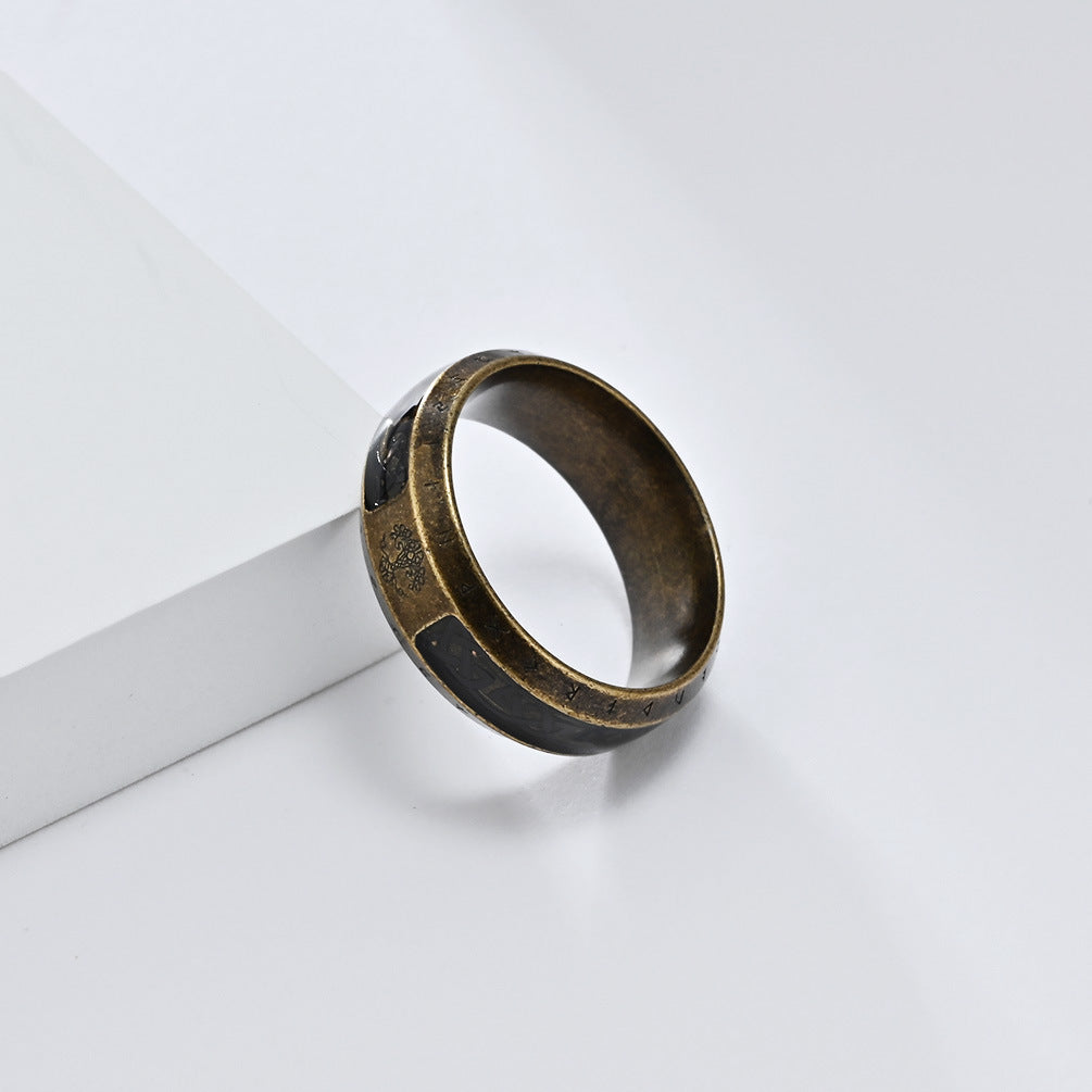 Vintage Nordic Viking Text Titanium Steel Ring for Men