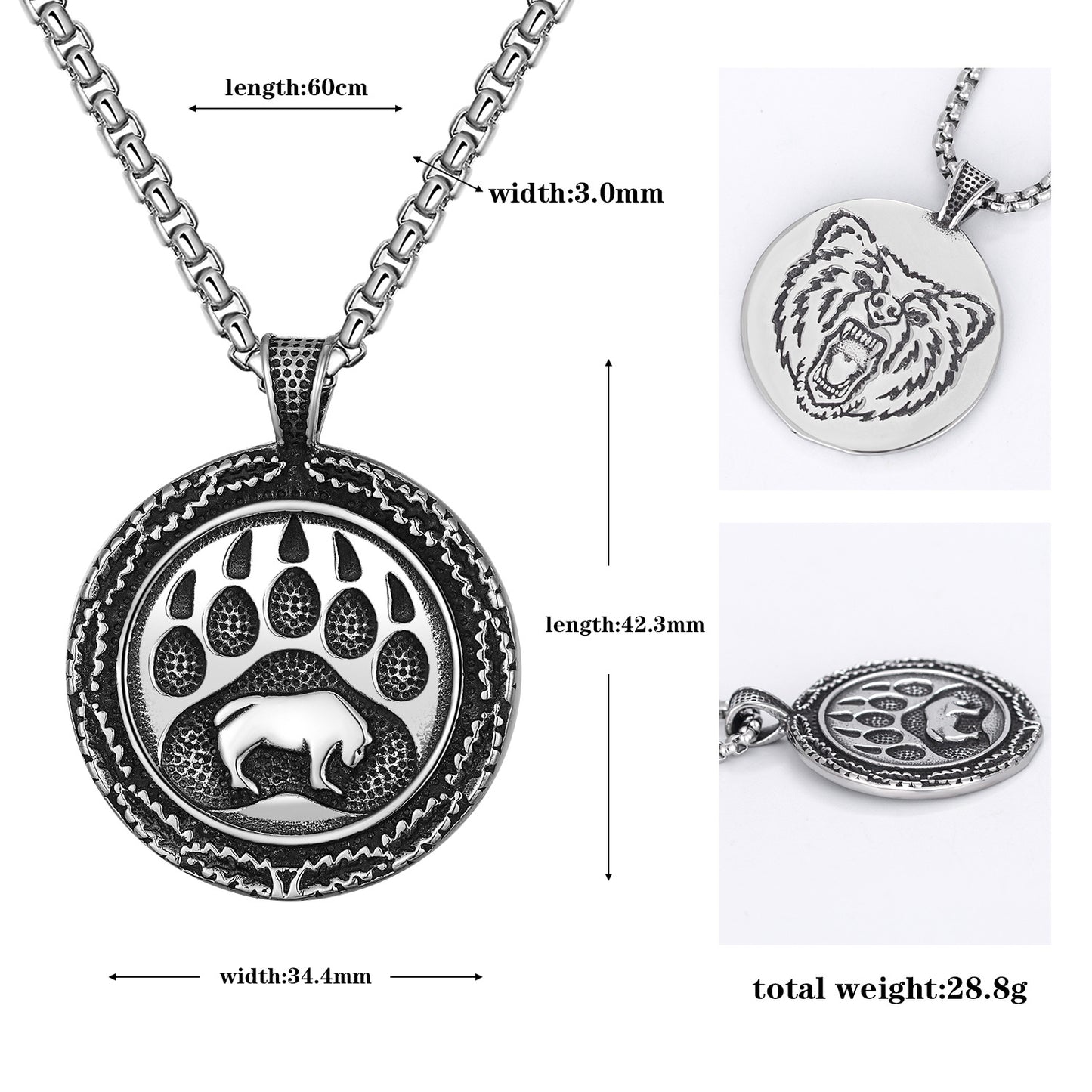 Steel Necklace - Statement Bear Claw Talisman Pendant For Men By Planderful Everyday Genie Collection