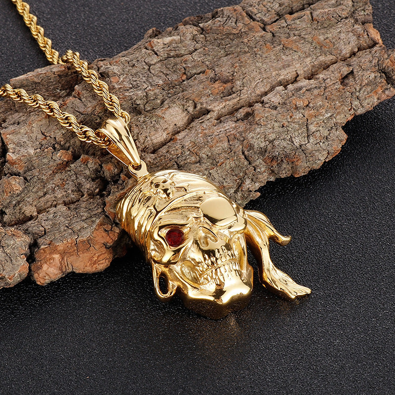 Planderful Collection: Vintage Zircon Skull Pirate Men's Pendant