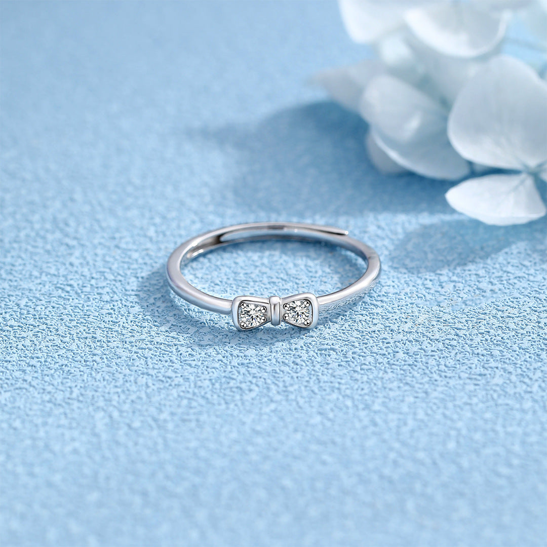 Planderful S925 Sterling Silver Bow Ring For Women Adjustable Niche Design Luxury Jewelry