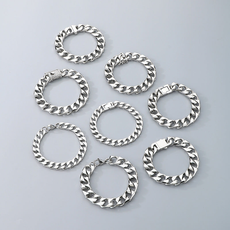 Hip-Hop Button Series – Woven Cuban Chain Dragon Head Buckle Titanium Bracelet