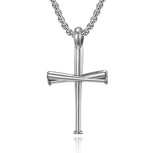 Planderful Titanium Steel Baseball Cross Pendant Necklace Unisex Durable Hip Hop Jewelry
