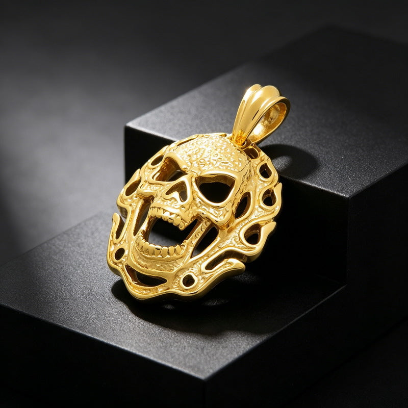 Halloween Ghost Mask Punk Style Skull Stainless Steel Men's Pendant Necklace