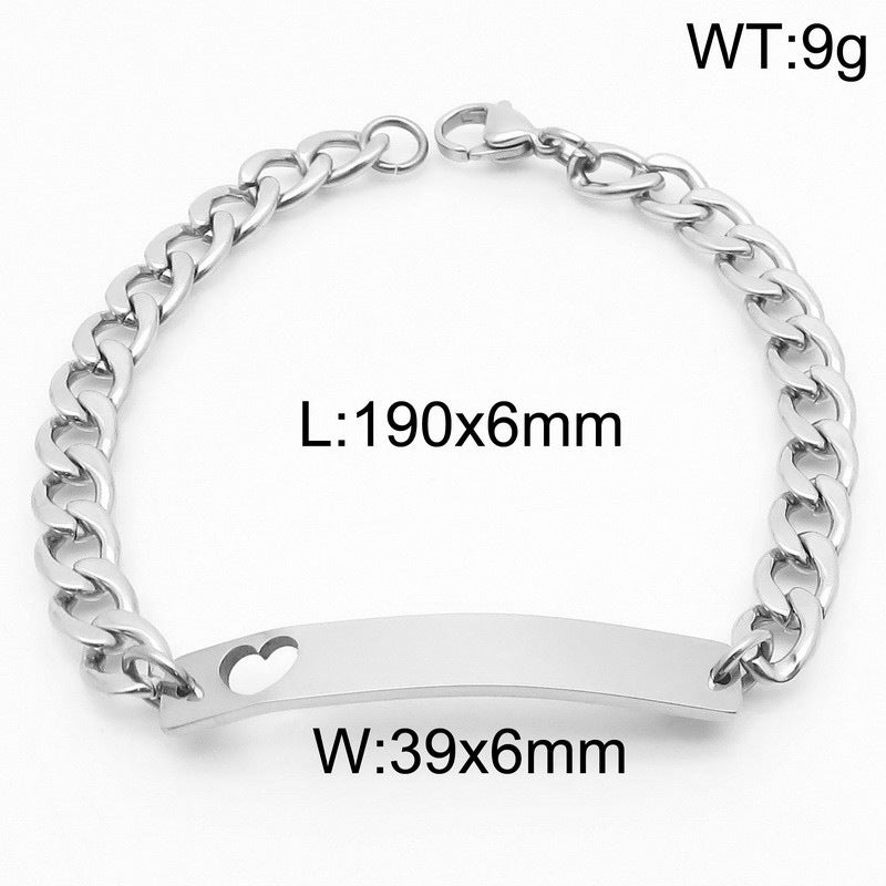 Love Curved Bar Neutral Style Bracelet Layered Cuban Chain Heart-Shaped Titanium Steel