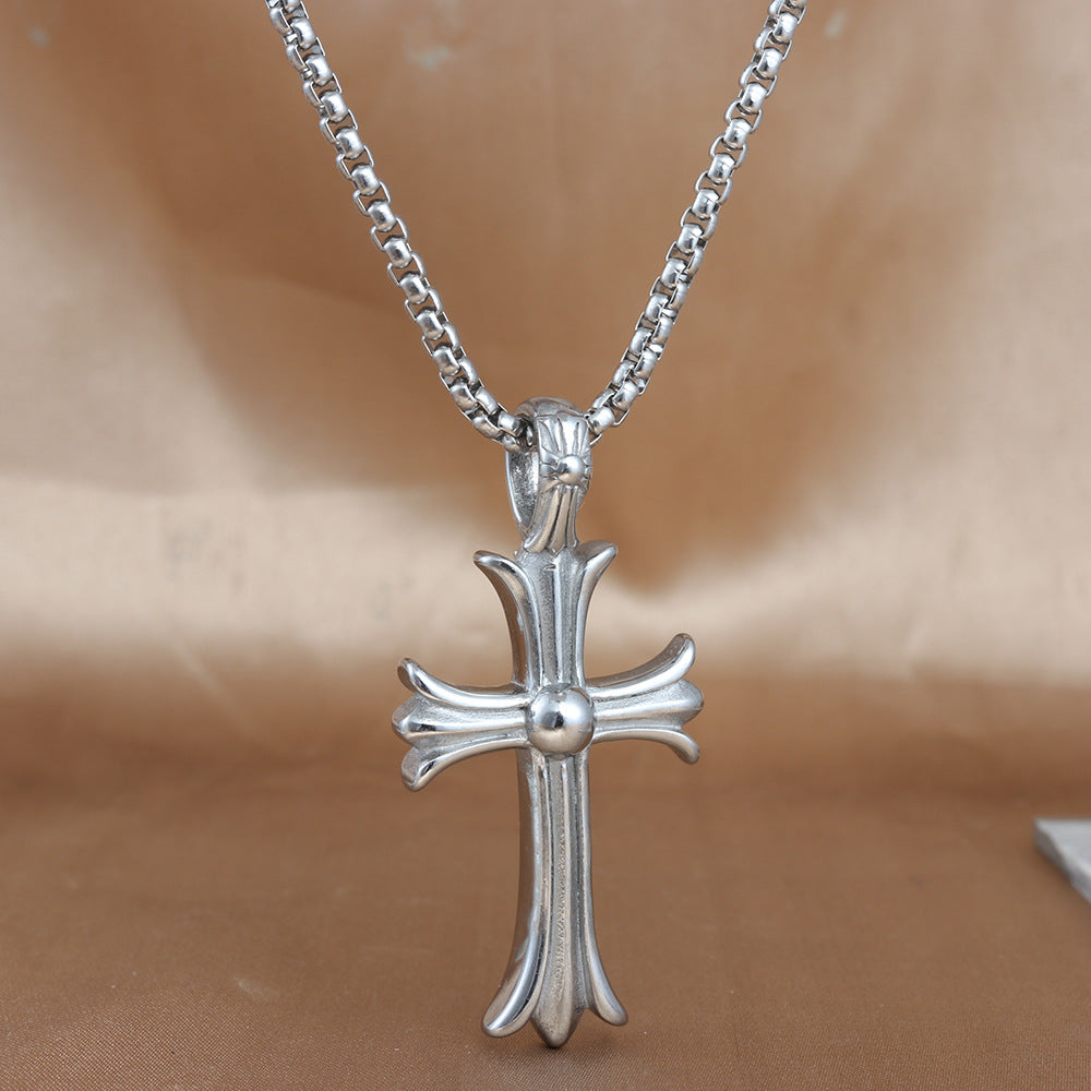 European And American Stainless Steel Cross Pendant Men's Trendy Retro Titanium Steel Cross Pendant