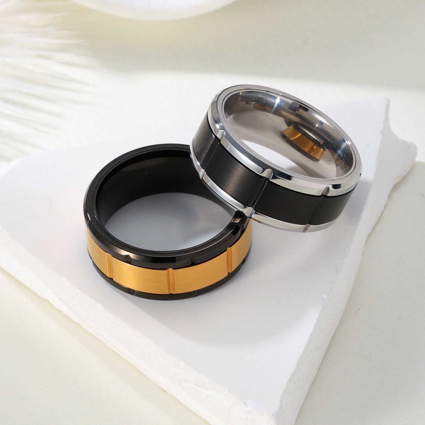 Planderful Premium 8mm Rotating Ring Two Tone Splicing Stainless Steel For Men Unisex Statement Jewelry