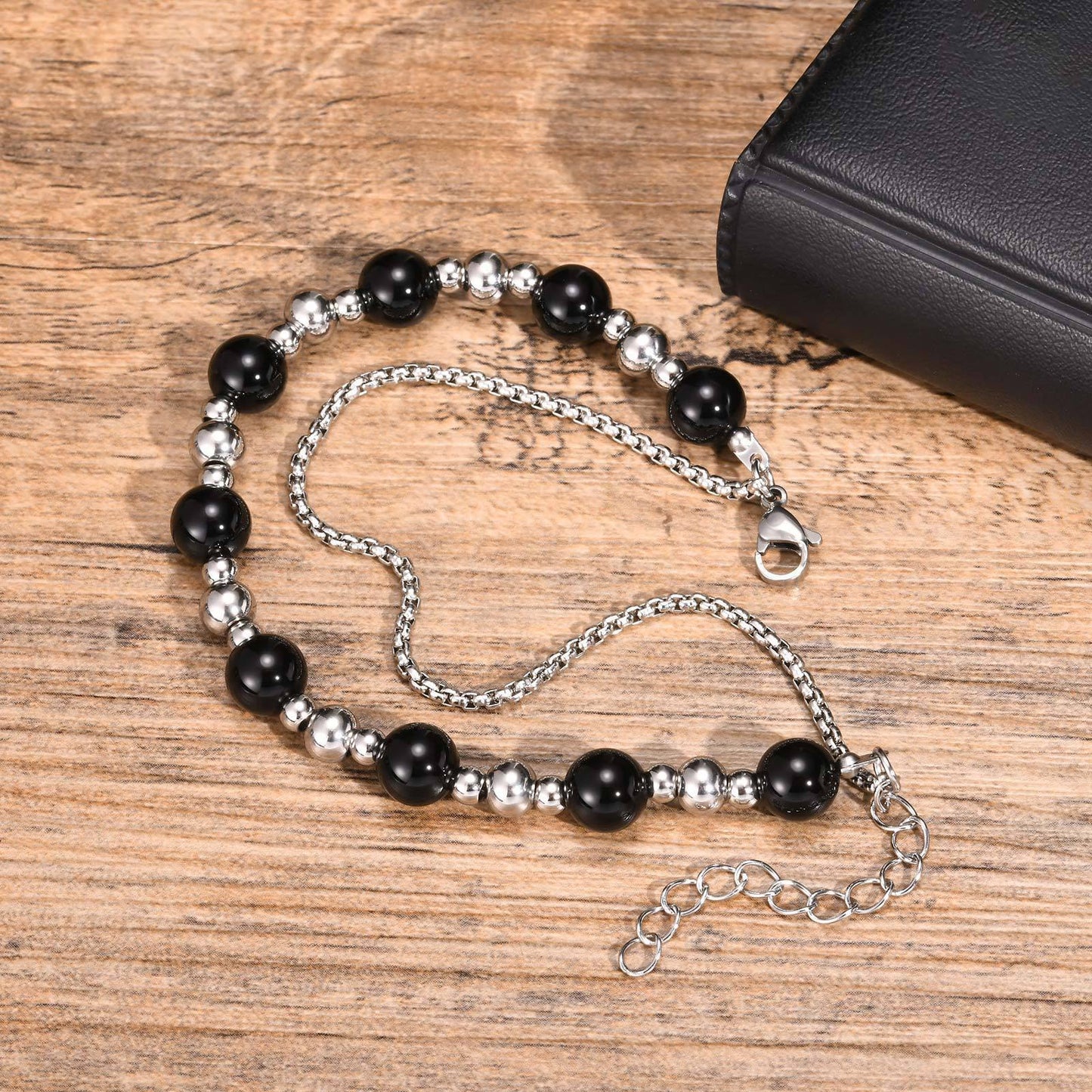 Stainless Steel Grinding Agate Lazuli Beaded Bracelet for Men