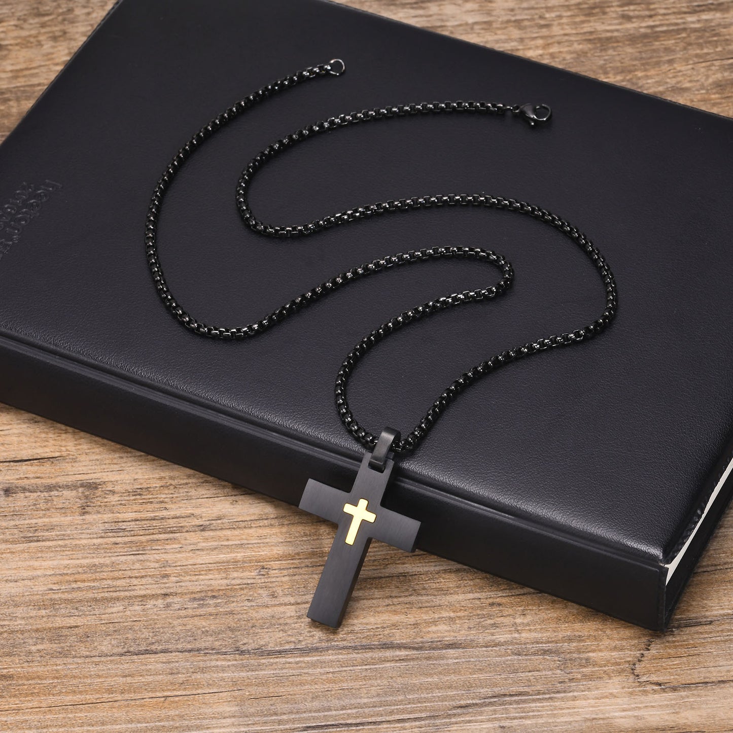 Stainless Steel Cross Small Cross Pendant Necklace Men's Black Wholesale