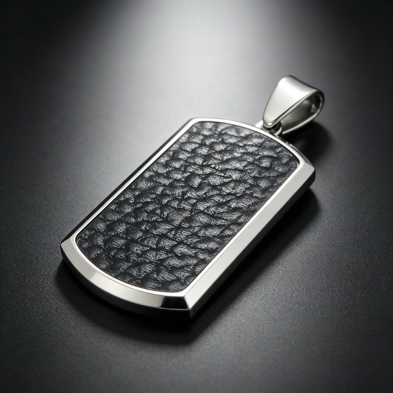 Leather Military Brand Pendant Retro Tag Back Stainless Steel Men's Pendant Necklace