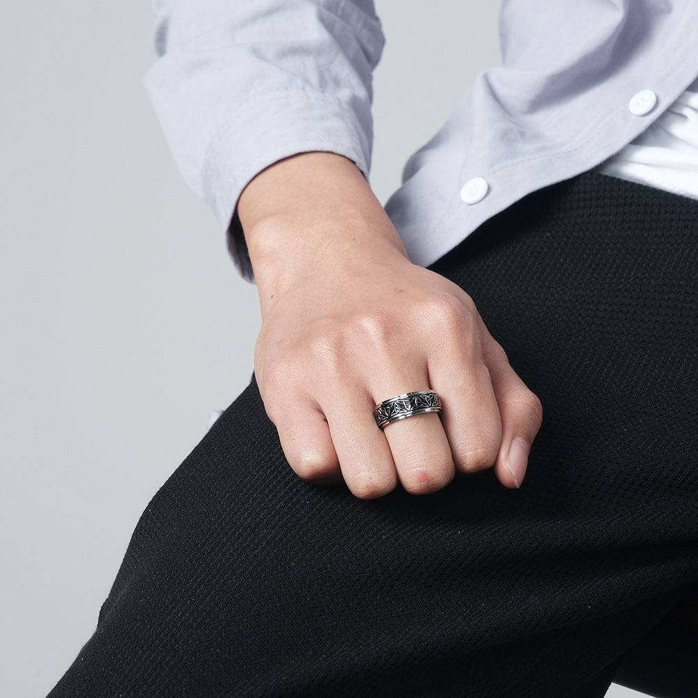 Planderful Nordic Viking Triangle Knot Rotating Ring Stainless Steel For Men Decompression Jewelry