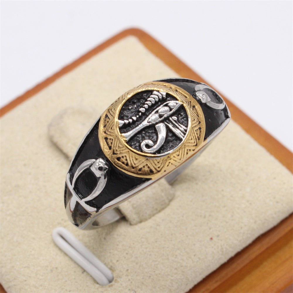 Planderful Anubis Eye Of Horus Titanium Ring Unisex Protection Symbol For Men And Women
