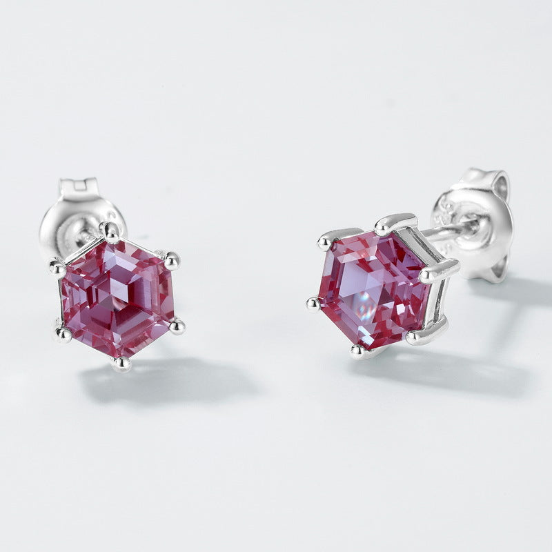 Planderful Jewelry Alexandrite Earrings In Sterling Silver Six-Claw Studs For Elegant Design