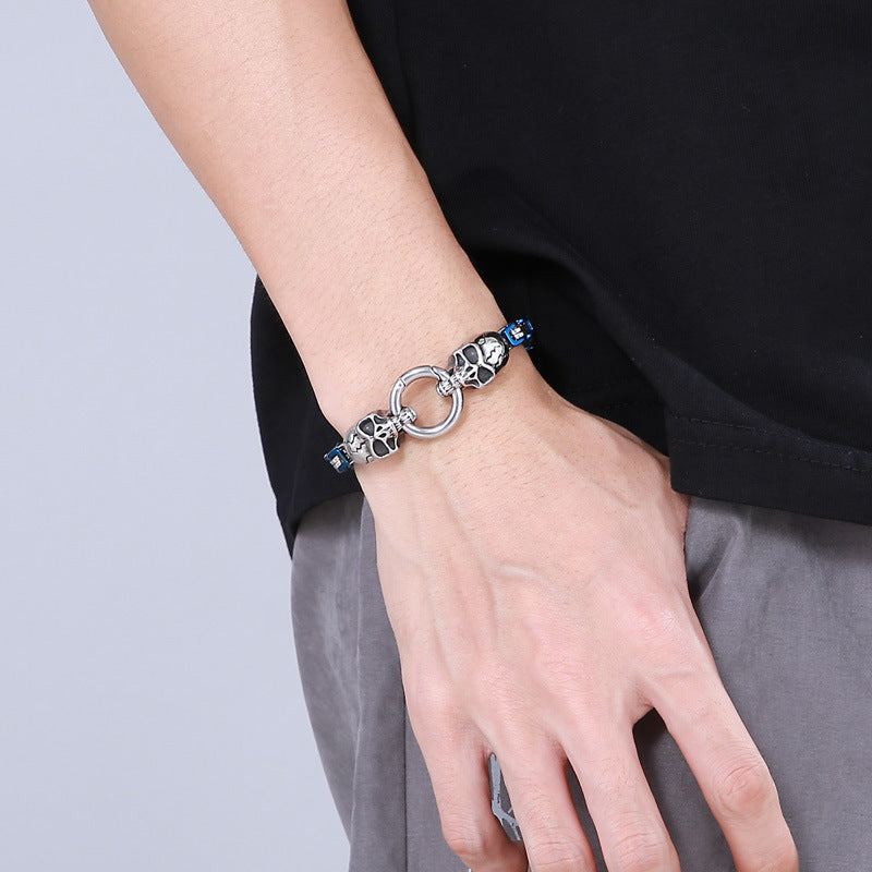 Personalized Retro Stainless Steel Skull Bracelet for Men - European and American Ghost Head Chain Jewelry
