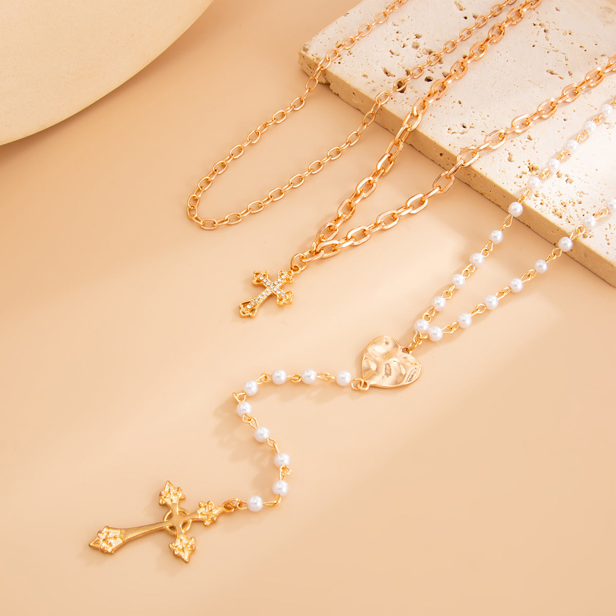 Punk Cross & Heart Chain Necklace