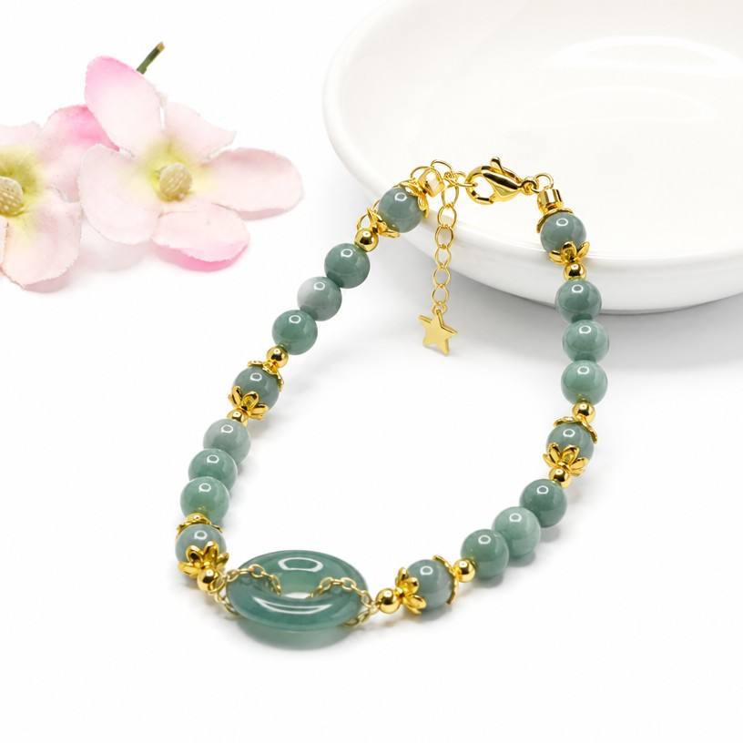 Blue Water Jadeite Donut Bead Beaded Bracelet