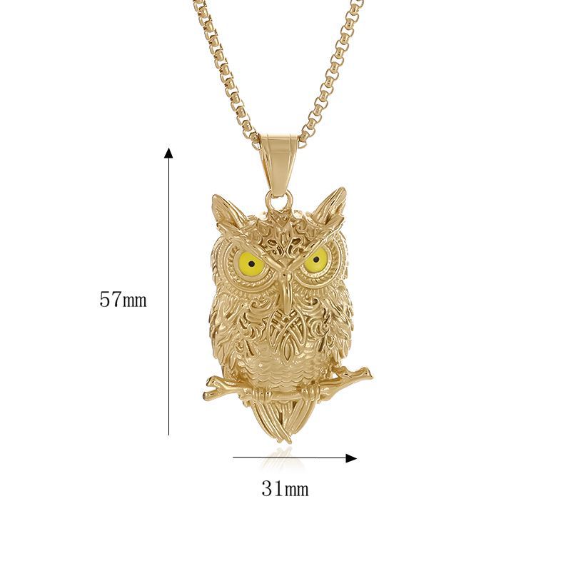 Planderful Everyday Genie Hiphop Owl Pendant Necklace for Men Stainless Steel Gold Plated Jewelry