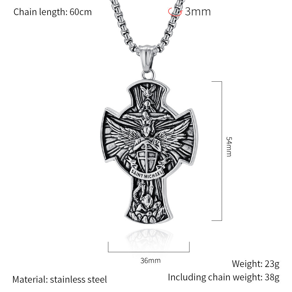 Planderful St Michael Archangel Necklace Titanium Steel Durable Vintage Jewelry For Spiritual Collectors