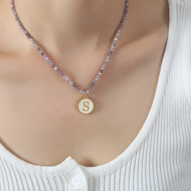 Luxurious Titanium Gold-Plated Mother-of-Pearl Pendant Necklace with Zircon Details