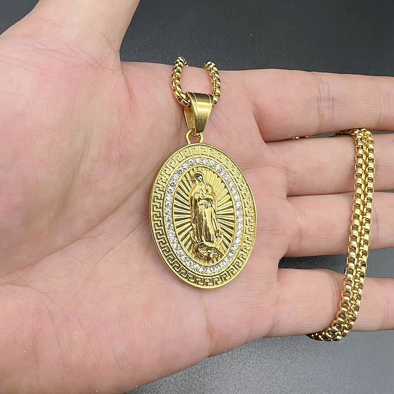 Rhinestone Necklace – Statement Virgin Mary Pendant