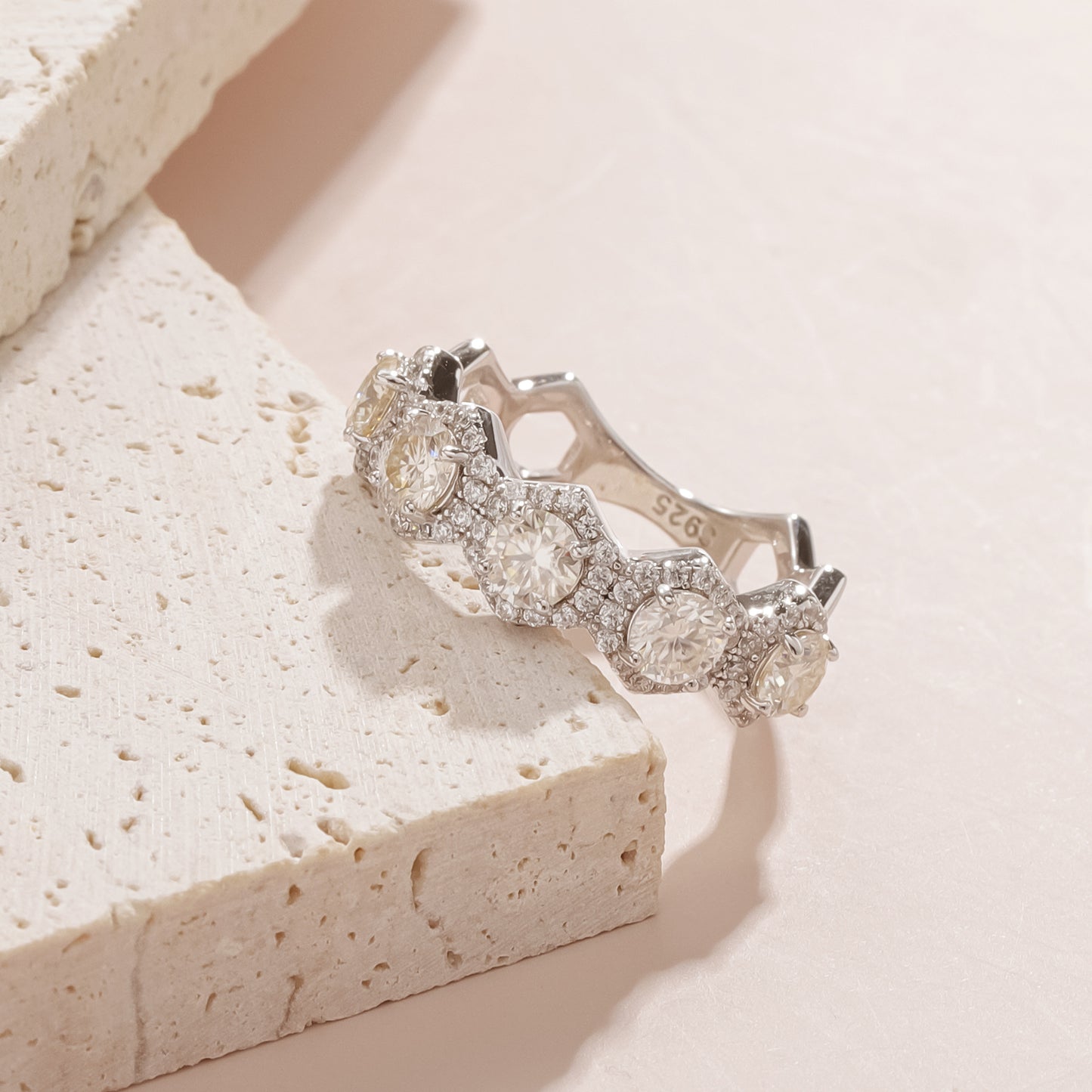 Rhombus Ring Moissanite S925 Sterling Silver Lab Grown Emerald Sapphire Personality