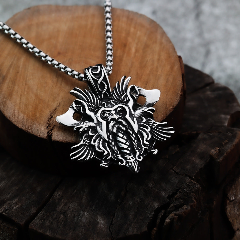 Planderful Norse Double Axe Pendant For Men Stainless Steel Titanium Necklace With Celtic Knot Charm