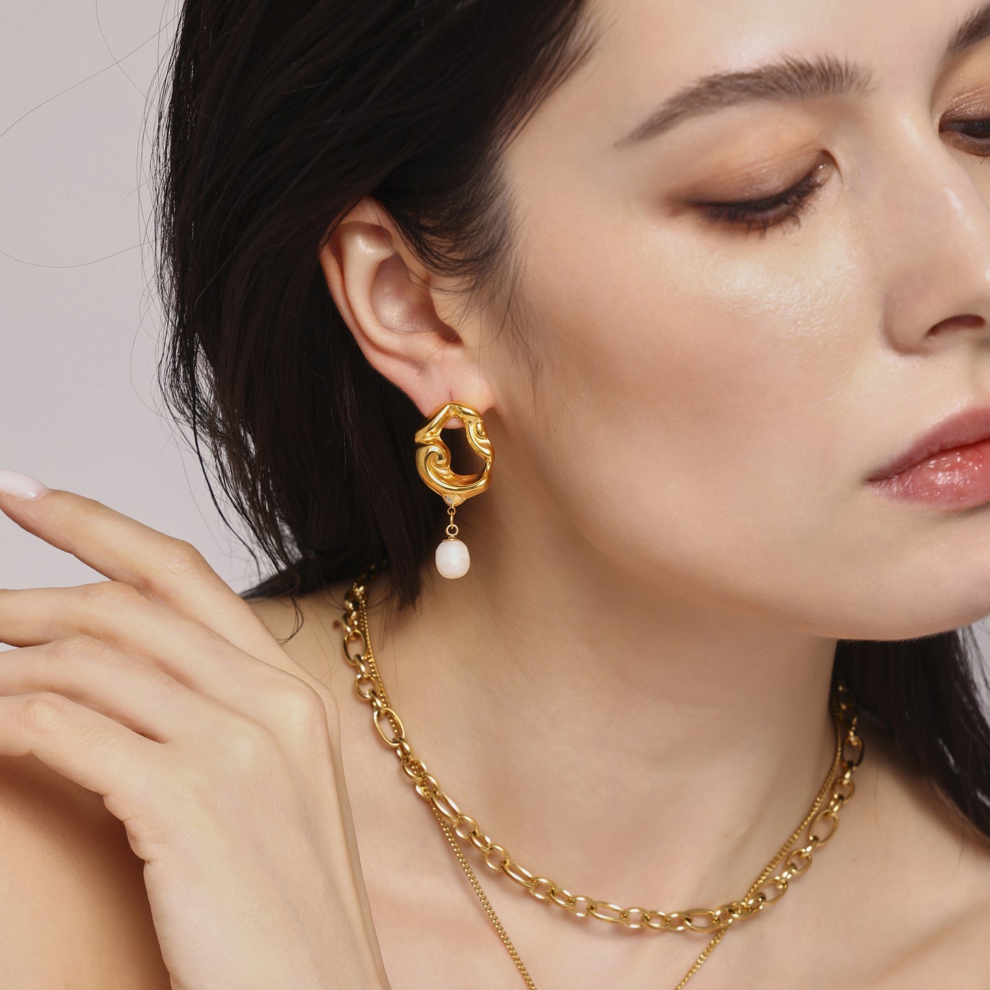 Planderful 18K Gold Plated Lava Pearl Women Earrings