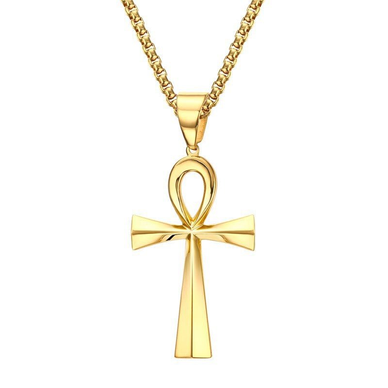 Jewelry Cross Pendant 64MM Stainless Steel Anka Gold for Men
