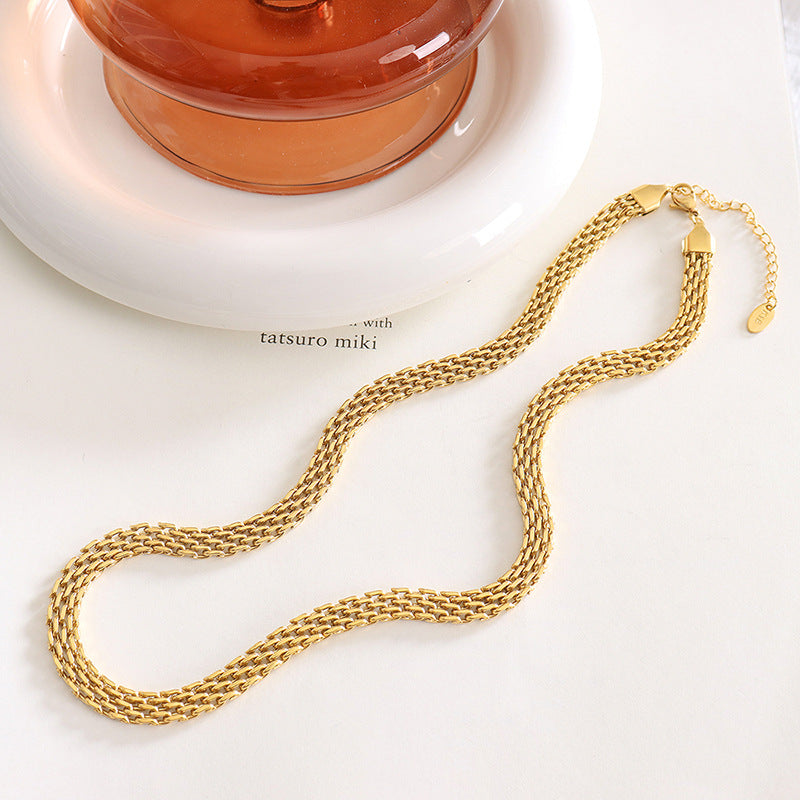 Elegant French-inspired Titanium Steel Necklace with 18K Gold Plating