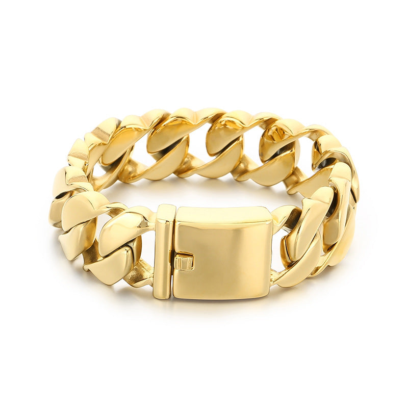 Glossy – In Europe & The United States – 21mm Stainless Steel Wavy Edge Cuban Chain Bracelet