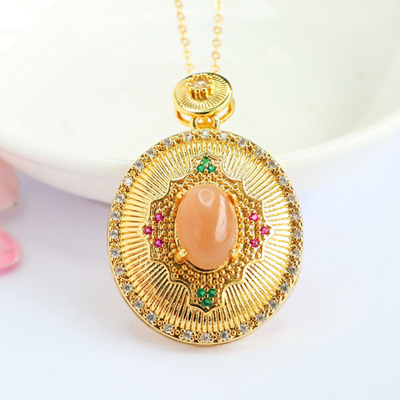 Orange Moonstone Court-Style Zircon Pendant — No Chain