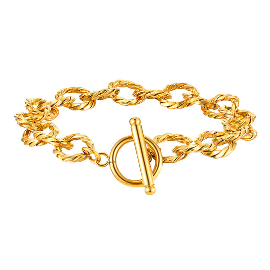 Stainless Steel Twist Chain Ot Buckle Gold Thick Bracelet Women