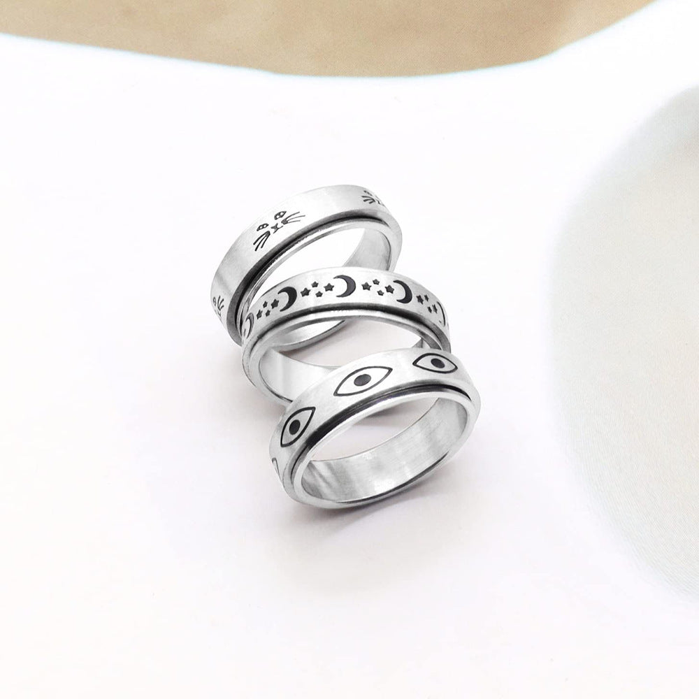 Planderful Everyday Genie Stainless Steel Rotating Star Moon Ring Set For Couples Unisex Protection