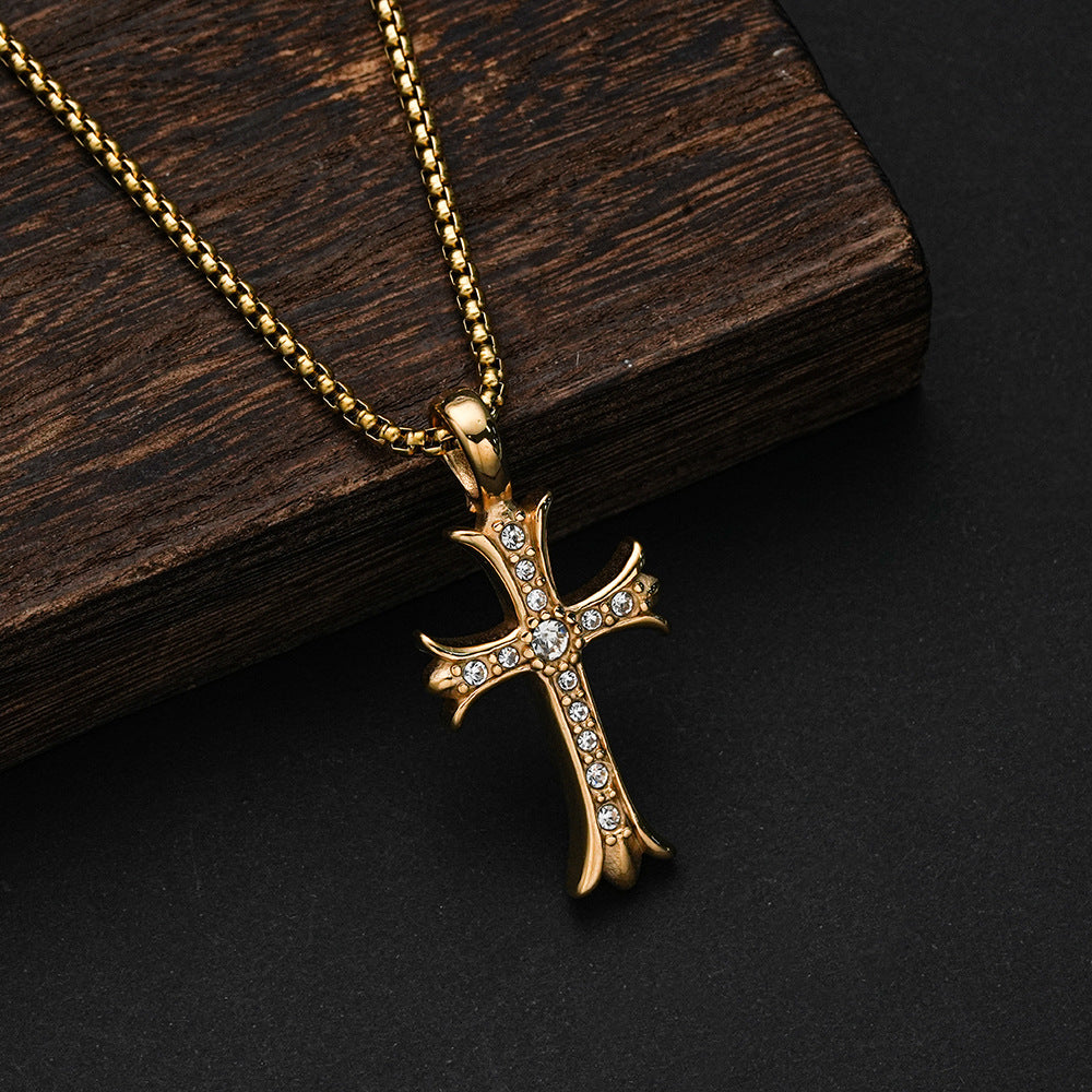 Planderful Stainless Steel Cross Necklace For Men Zircon Pendant Hip Hop Style Everyday Wear
