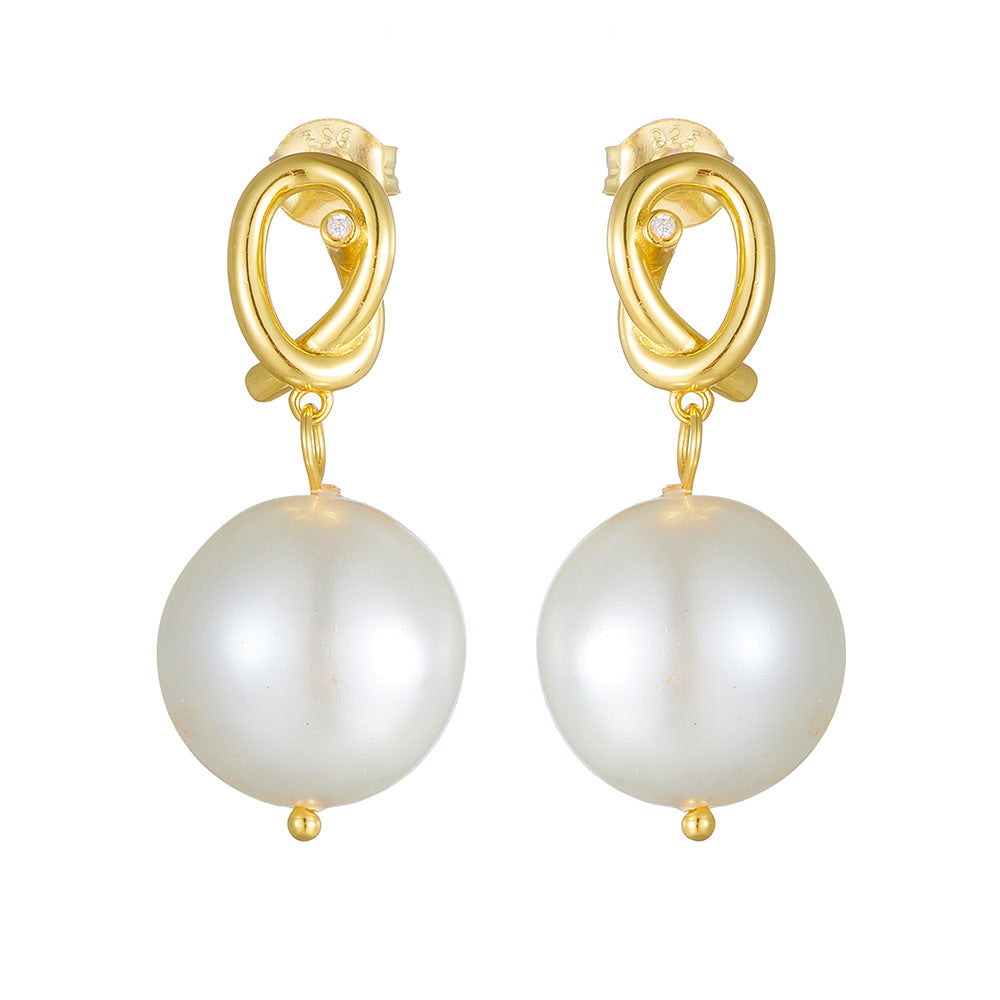 925 Sterling Silver Shell Button Pearl Earrings Geometric Knot Earrings