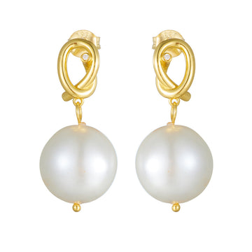 925 Sterling Silver Shell Button Pearl Earrings Geometric Knot Earrings