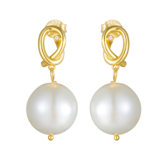 925 Sterling Silver Shell Button Pearl Earrings Geometric Knot Earrings