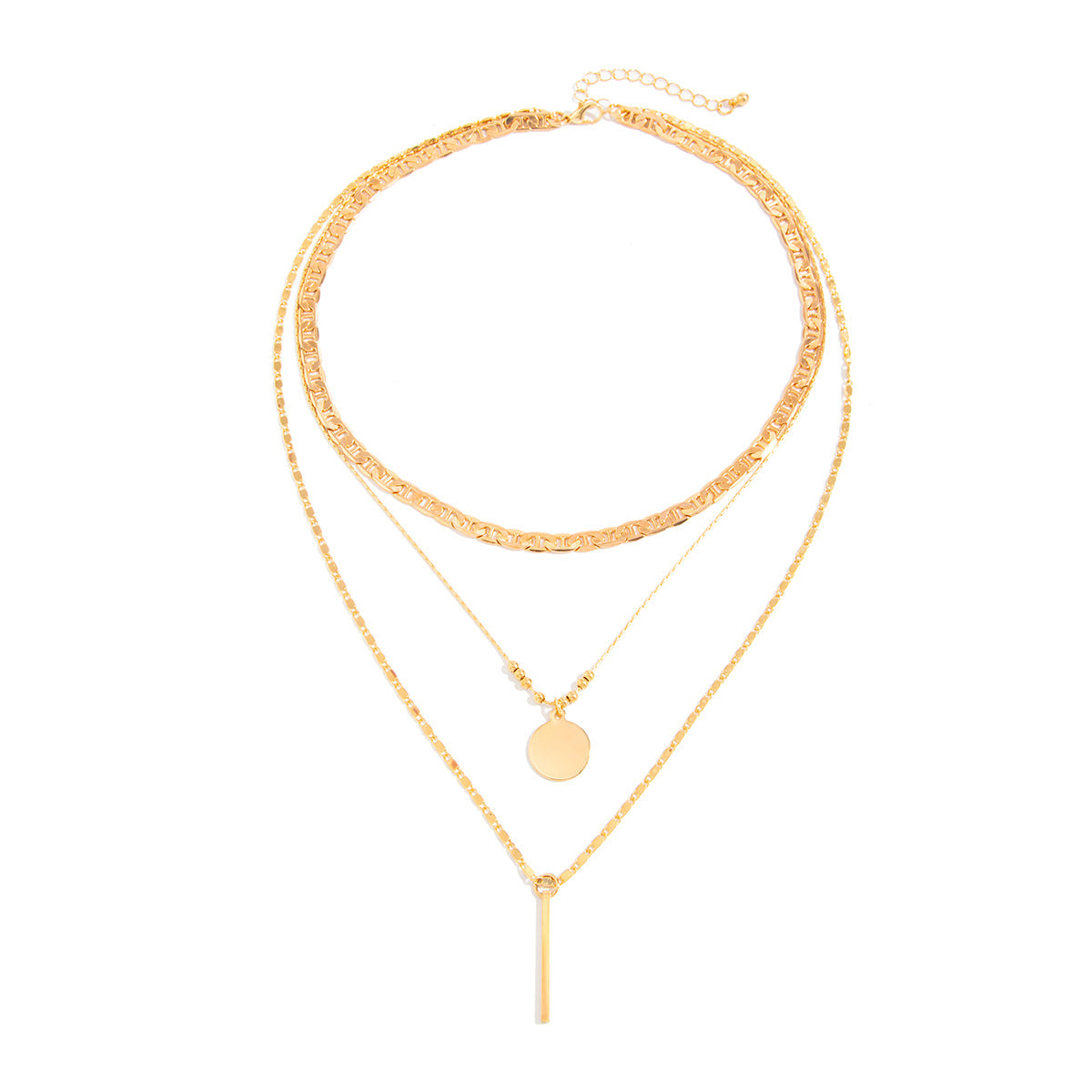 Disc & Bar Pendant Layered Chain Necklace
