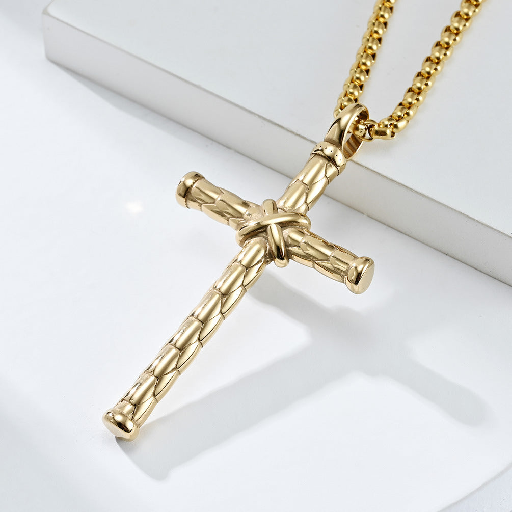 Planderful Men Cross Necklace Rope Knot Titanium Steel Pendant Jewelry Timeless Retro Style For Men