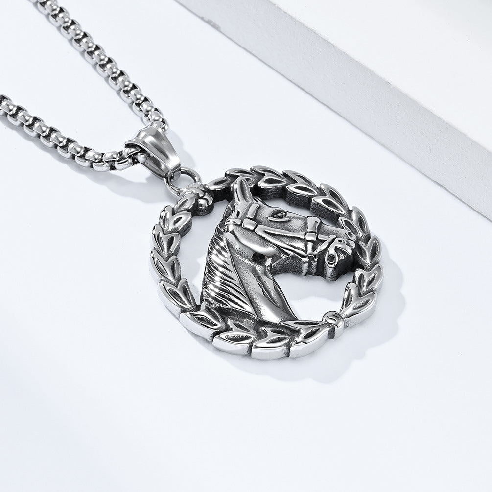 Planderful Stainless Steel Horse Head Pendant Personalized Unisex Punk Necklace For Men Women