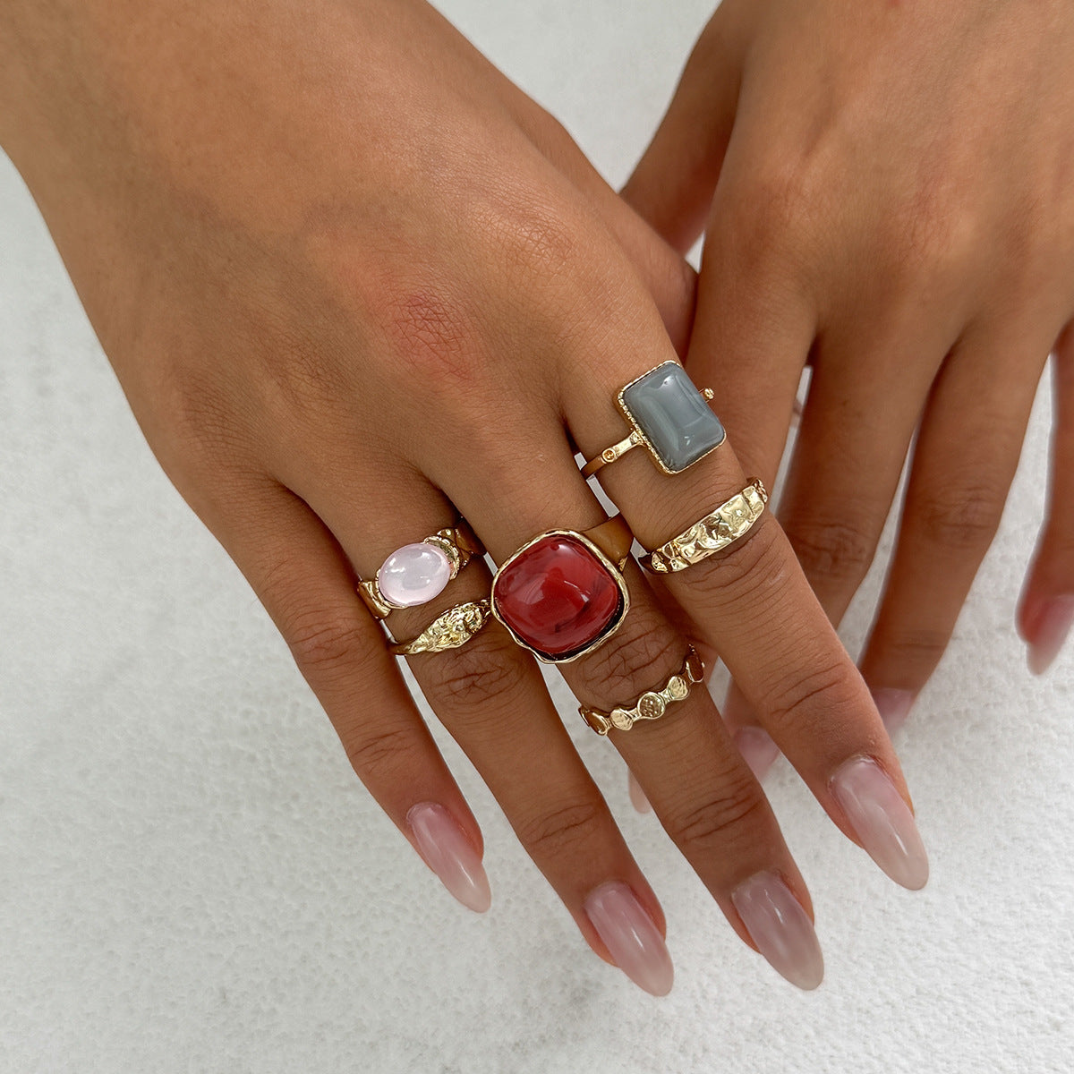 Planderful Vienna Verve Gemstone Ring Set Stackable Lava Rings For Bold Fashion Lovers Statement Jewelry