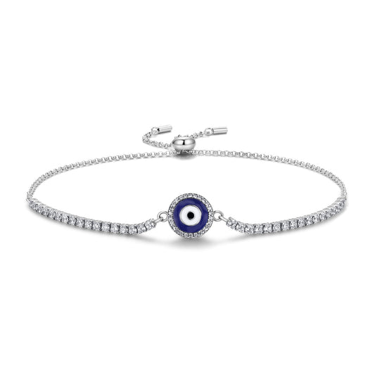 Planderful Jewelry Zircon Bracelet In Sterling Silver Blue Devils Eye Medusa Guardian Charm