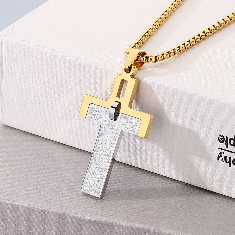 Planderful Mens Stainless Steel Two Tone Cross Pendant