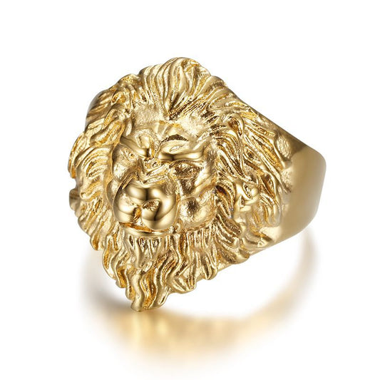 Planderful Everyday Genie Hip Hop Ring Titanium Steel Gold Plated Domineering Lion Head For Men