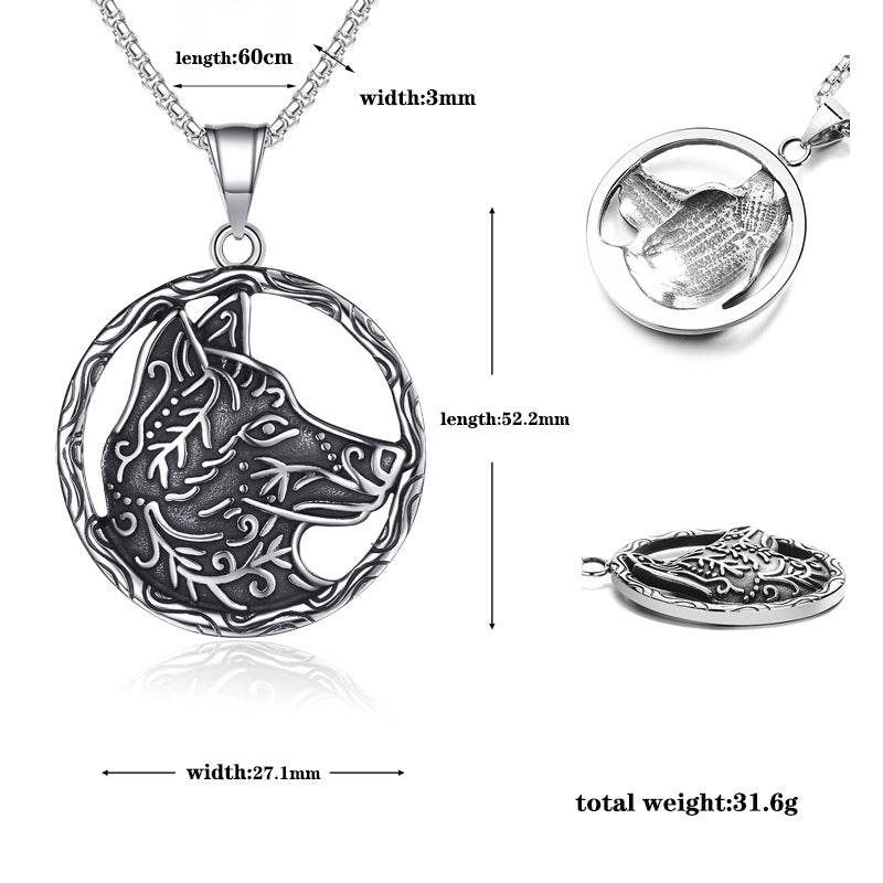 Steel Necklace - Vintage Viking Wolf Head Design