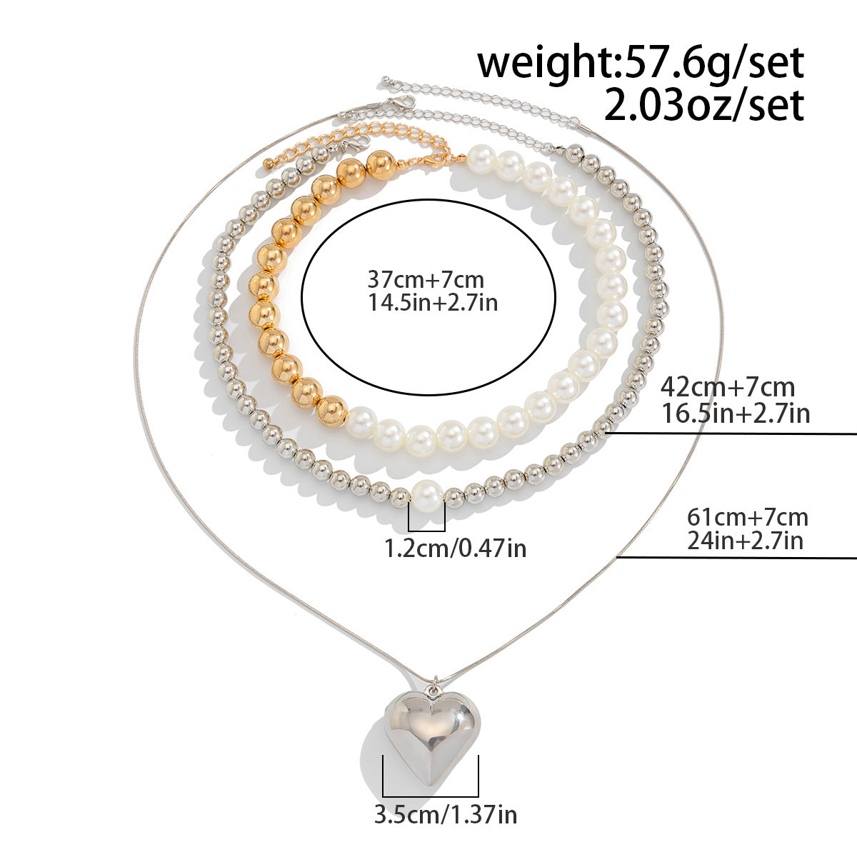 Mixed-Color Heart Pearl-Style Necklace