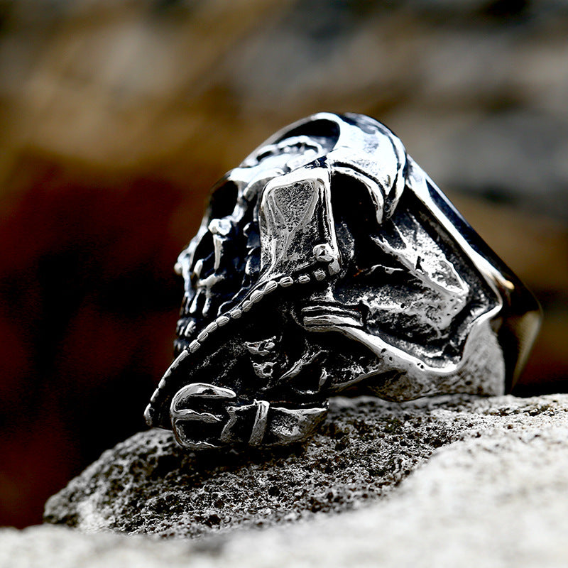 Titanium Steel Men's Skull Ring - European and American Hip Hop Retro Design, Wholesale Domineering Style