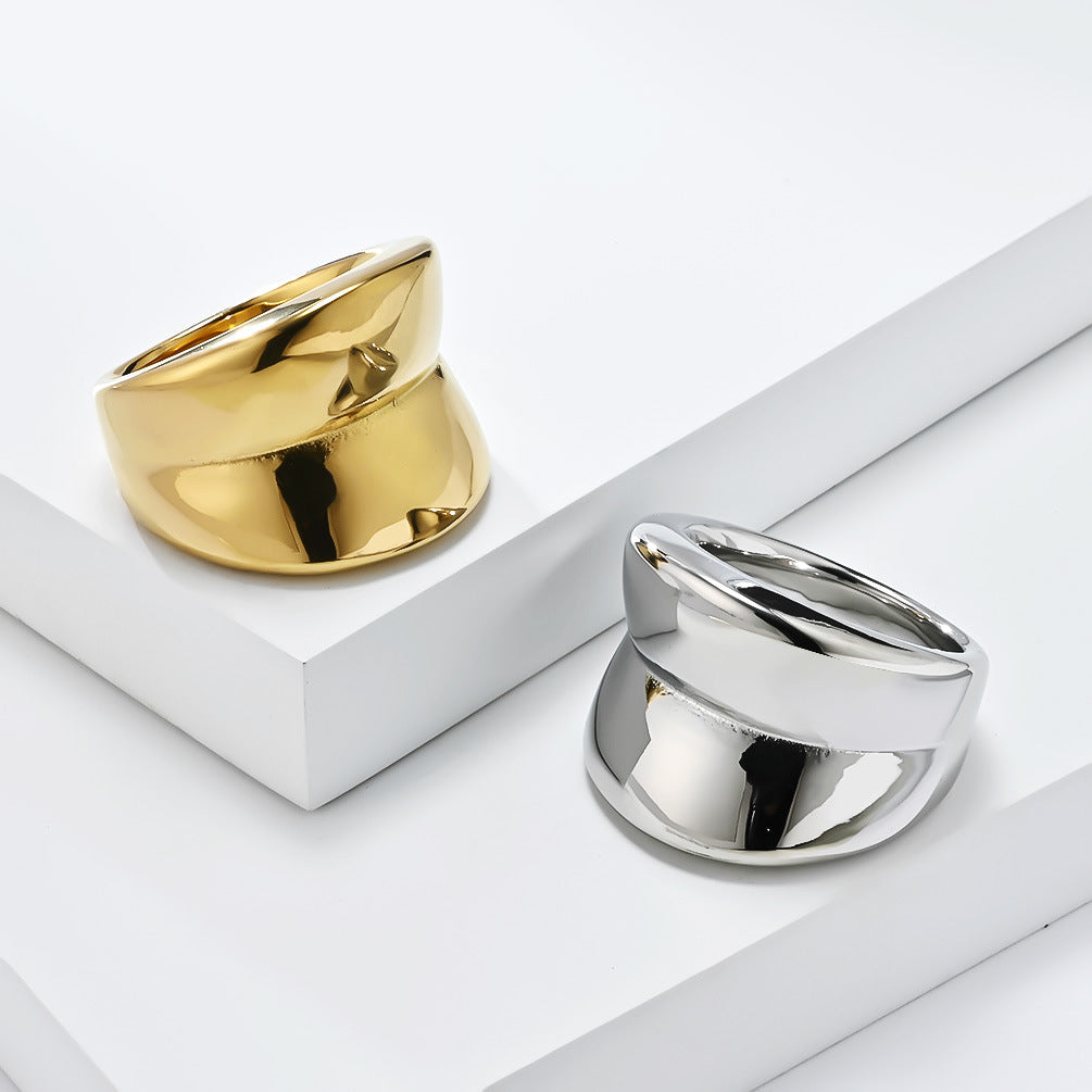 Planderful Statement Ring For Women Exaggerated Wide Band Steel Jewelry With Light Luxury
