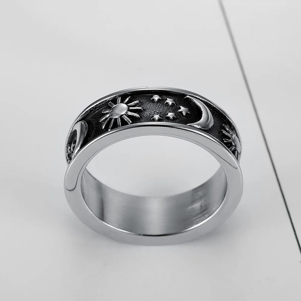 Titanium Ring For Men Bohemian Star Moon Sun Design Planderful Couple Jewelry Gift For Lovers